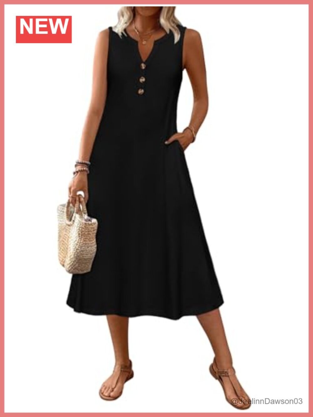 Sleeveless V-Neck A-Line Midi Dress with Pockets Bohemian Summer Beach Sundress